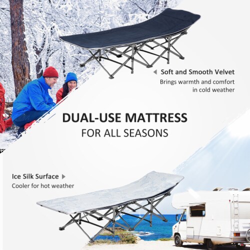 Outdoor Double Camping Cot Foldable Bed w/ Portable Travel Bag, 300 lbs., Blue Perspective: right