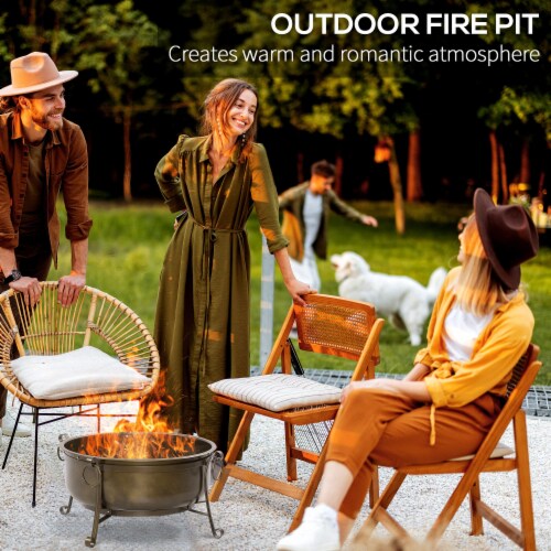 Steel Wood Burning Fire Pit Grill 37 , Poker, Lid, BBQ Cooking Grate, Camping Perspective: right