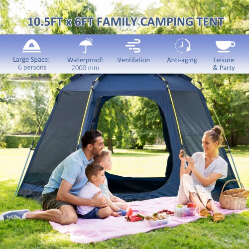 6 Person Camping Tent Pop-up Design Hexagon with Waterproof Rain