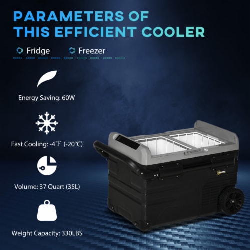 Portable Car Refrigerator w/ Wheels, Pull-up Handle & LED Light, Indoor Outdoor Perspective: right