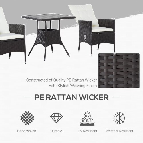 3pcs Patio Reclining Chair Set Rattan Wicker Furniture, Armchairs, Table, White Perspective: right