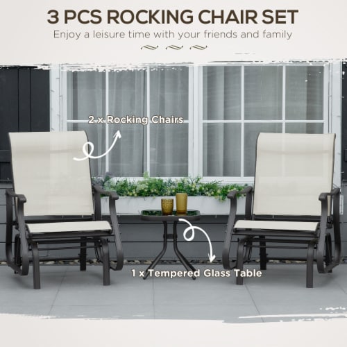 2-Person Gliding Rocking Chairs & Bistro Tea Table Garden Swing Seat Patio White Perspective: right