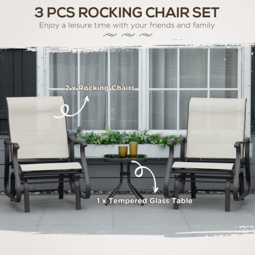 2-Person Gliding Rocking Chairs & Bistro Tea Table Garden Swing Seat Patio White Perspective: right