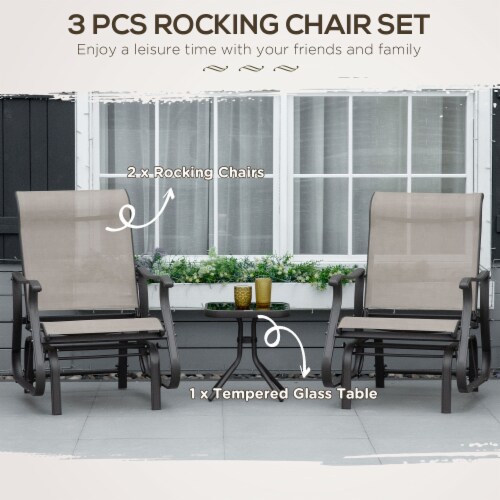 2-Person Gliding Rocking Chairs & Bistro Tea Table Garden Swing Seat Patio Grey Perspective: right