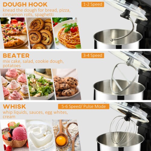Electric Standing Stainless Steel Mixer w/ 6 QT Bowl, Beater & Dough Hook, Black Perspective: right