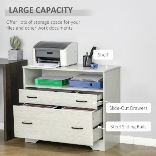 Home Office File Cabinet Storage Organizer W/ 2 Drawers & Shelf, Grey Perspective: right