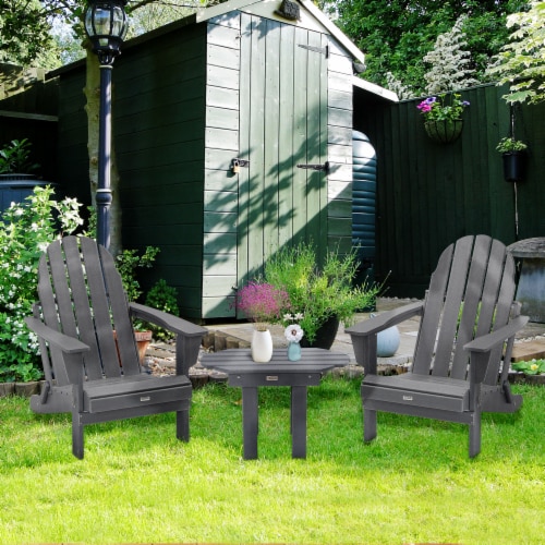 3pc Outdoor Folding Patio Furniture Set, 2 Adirondack Chairs, Table, Dark Grey Perspective: right