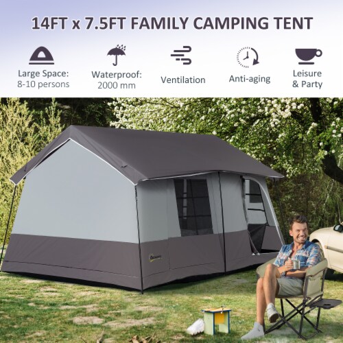 Large Camping Tent Heavy Duty Mesh or Fabric Ceiling 8 to 10 Person Tent Grey 1 Unit Foods Co