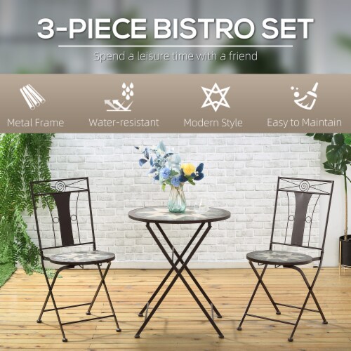 3pc Outdoor Patio Dining Set, 2 Folding Chairs, Table, 8-Pointed Star Mosaic Perspective: right
