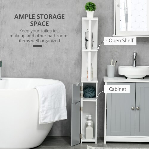 Bathroom Storage Cabinet Slim Freestanding Linen Tower Cabinet w/ Shelf Grey Perspective: right