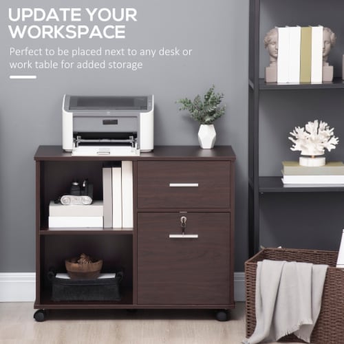 Filing Cabinet Mobile Printer Stand w Storage Shelf and 2 Drawers