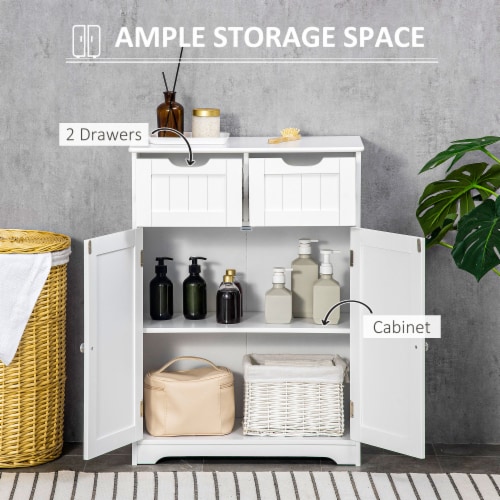 Freestanding Bathroom Storage Cabinet with 2 Drawers & Adjustable Shelf, White Perspective: right