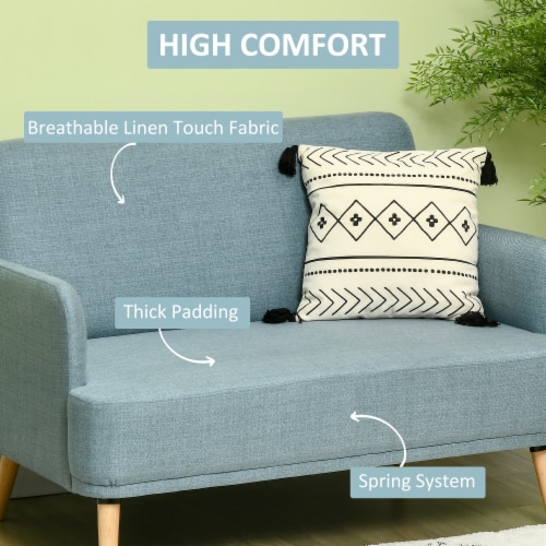 Loveseat Sofa Modern Love Seat Linen Fabric Couch for Small Spaces, Blue Perspective: right