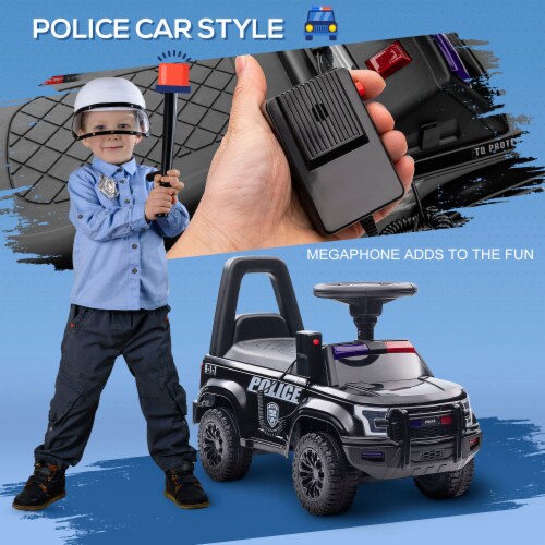 Police Car Toy with Megaphone, Ride On Sliding Car W/ Anti Fall Device Black Perspective: right