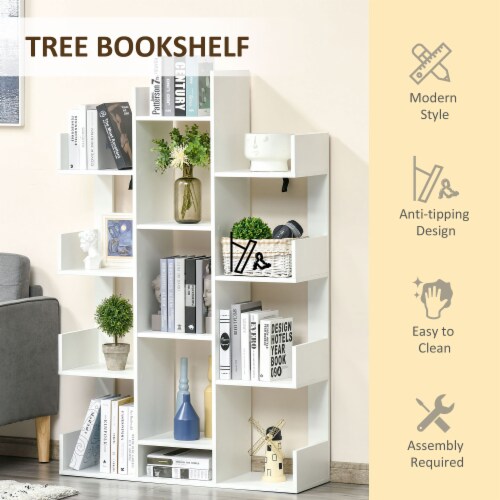 Tree Bookshelf Modern Free Standing Bookcase w 13 Open Shelves