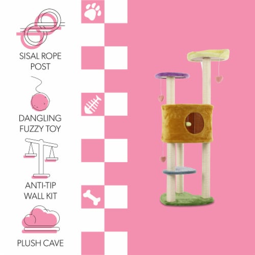 51 4-Tier Modern Sisal Heart Cat Tree, Scratching Posts, Napping Perch, Dangling Toys Perspective: right