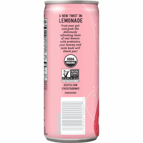 KeVita USDA Organic Probiotic Strawberry Lemonade Fruit Juice, 12 Fl Oz Can Perspective: right