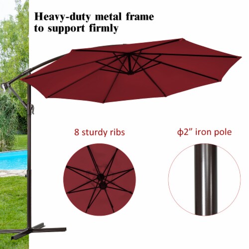 Costway 10FT Patio Offset Hanging Umbrella Easy Tilt Adjustment 8 Ribs Backyard Burgundy Perspective: right