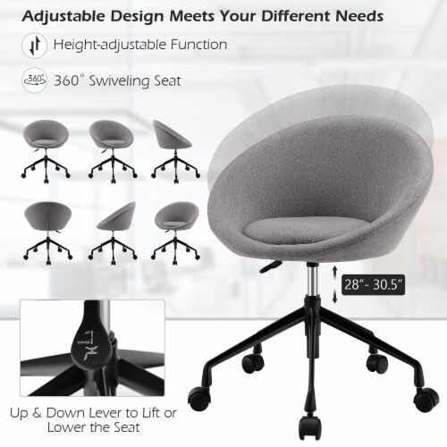 Costway Adjustable Swivel Accent Chair Linen Office Chair Round Back Vanity Chair Grey 24.5 Dillons Food Stores