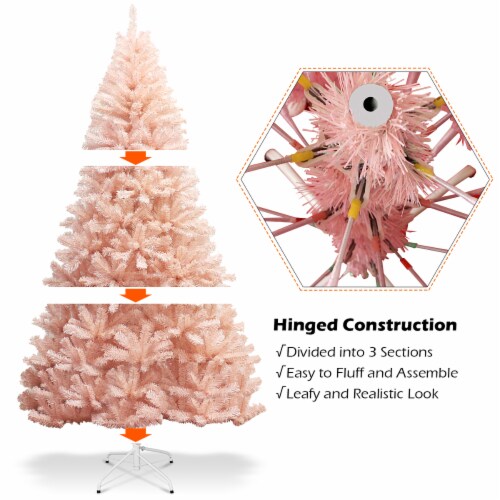 Costway 7ft Pink Artificial Christmas Tree Hinged Full Fir Tree Metal Stand Perspective: right