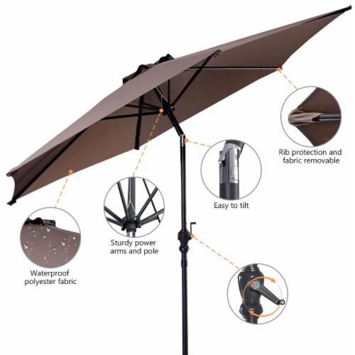 Costway 9ft Patio Umbrella Patio Market Steel Tilt w/ Crank Outdoor Yard Garden (Tan) Perspective: right