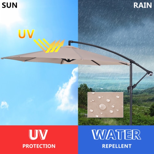 Costway 10' Hanging Umbrella Patio Sun Shade Offset Outdoor Market W/t Cross Base Beige Perspective: right