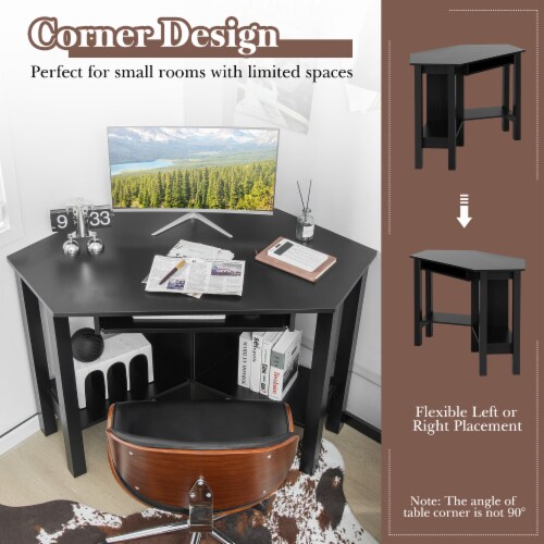 Costway wooden corner desk with drawer computer pc table study office room black discount