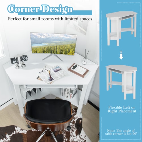Costway Wooden Corner Desk With Drawer Computer PC Table Study Office Room White Perspective: right