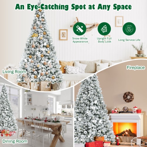 Costway 8ft Snow Flocked Hinged Christmas Tree w/ Berries & Poinsettia Flowers Perspective: right