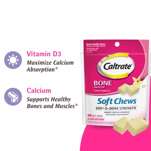 Caltrate Soft Chews 600+D3 Calcium Vitamin D Supplement Perspective: right