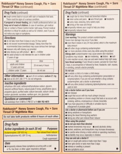 Robitussin Honey Severe Cough Flu & Sore Throat Day & Night Liquid Medicine Perspective: right