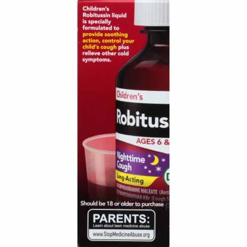 Robitussin Children's DM Fruit Punch Flavor Nighttime Cough Relief Liquid Perspective: right