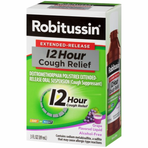 Robitussin® Extended Release Grape Flavored 12-Hour Cough Relief Cough Suppressant Liquid Perspective: right