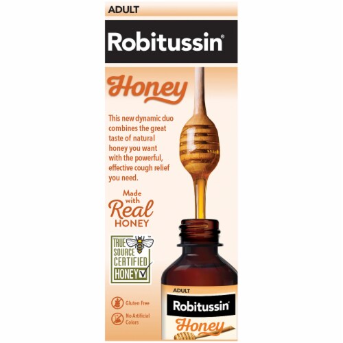 Robitussin® Adult Honey Non-Drowsy Cough Flu + Sore Throat Medicine Perspective: right