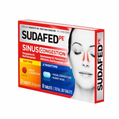 Sudafed PE Sinus Congestion Day + Night Maximum Strength Decongestant Tablets Phenylephrine HCl Perspective: right