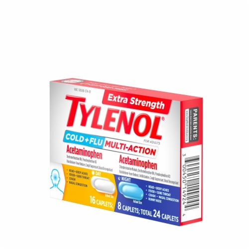Tylenol Extra Strength Cold + Flu Relief Day & Night Caplets Perspective: right