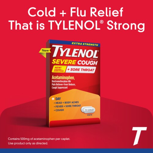 Tylenol Extra Strength Severe Cough + Sore Throat Caplets Perspective: right