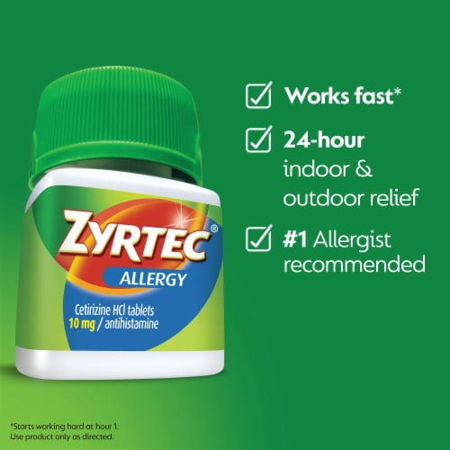Zyrtec 24 Hour Allergy Relief Tablets Cetirizine HCl Perspective: right