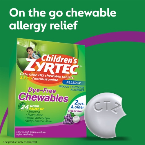 Children's Zyrtec Allergy Dye-Free Grape Flavor Chewables Perspective: right