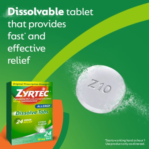 Zyrtec 24 Hour Allergy Relief Dissolve Tabs Cetirizine HCl Citrus Flavor Perspective: right