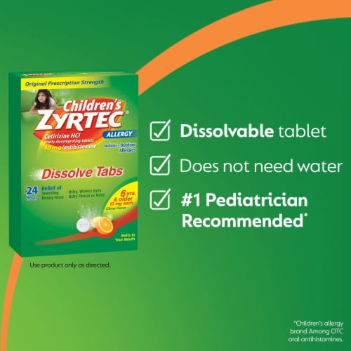 Children's Zyrtec 24 Hour Allergy Relief Dissolve Tabs Cetirizine HCl Citrus Flavor Perspective: right