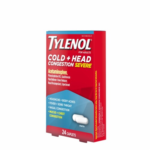 Tylenol Cold + Head Congestion Severe Medicine Caplets Perspective: right