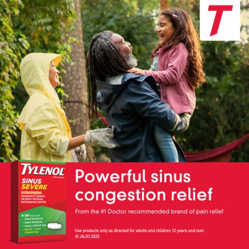 Tylenol Sinus Severe Non-Drowsy Cold & Flu Caplets Acetaminophen Guaifenesin & Phenylephrine HCl Perspective: right