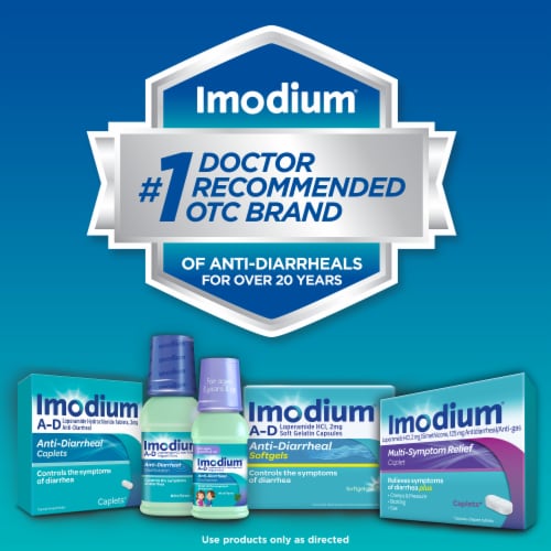 Imodium A-D Diarrhea Relief Loperamide Easier To Open Caplets Perspective: right