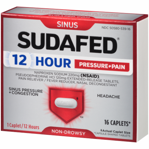 Sudafed 12-Hour Non-Drowsy Sinus Pressure + Pain + Congestion Relief Caplets Perspective: right