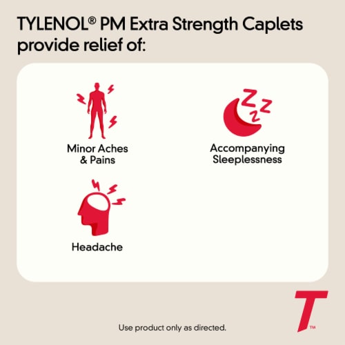 Tylenol PM Extra Strength Pain Reliever & Sleep Aid Caplets Perspective: right