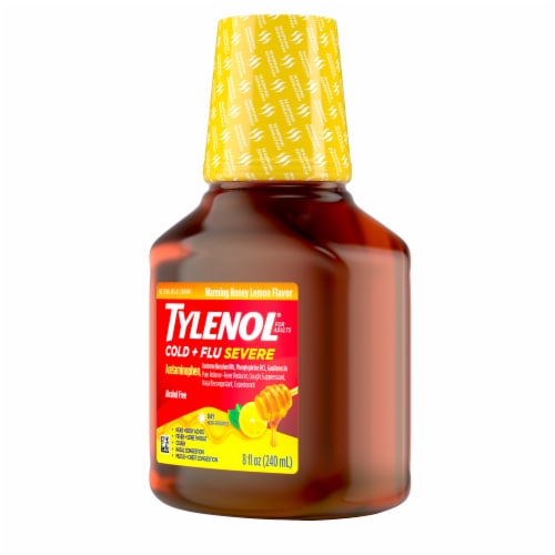 Tylenol Cold + Flu Severe Daytime Warming Honey Lemon Flavor Liquid Perspective: right