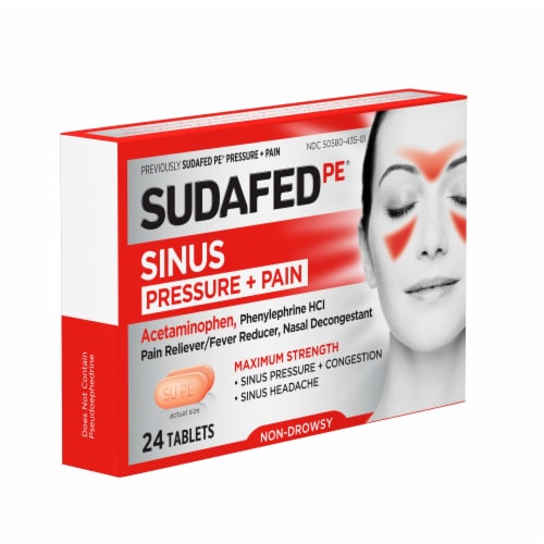 Sudafed PE Sinus Pressure + Pain Relief Decongestant Tablets Acetaminophen & Phenylephrine HCl Perspective: right