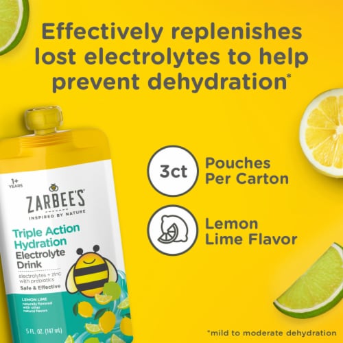 Zarbee's Triple Action Hydration Electrolyte Drink for Kids Dye-Free Lemon Lime Flavor Perspective: right