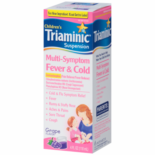 Triaminic Children's Grape Flavored Multi-Symptom Fever & Cold Liquid Medicine Perspective: right